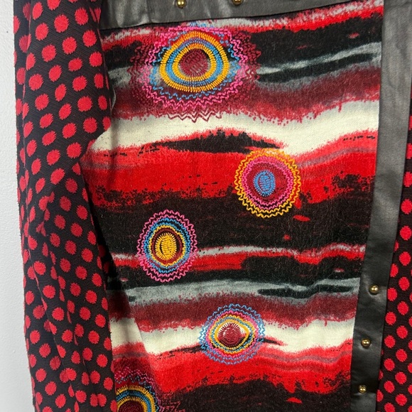 Goa Chic Artsy Red Black Faux Leather Polka Dot Embroidered Detail XL Sweater - Picture 7 of 12